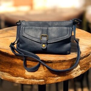 Elegant Navy Faux Leather Crossbody Bag